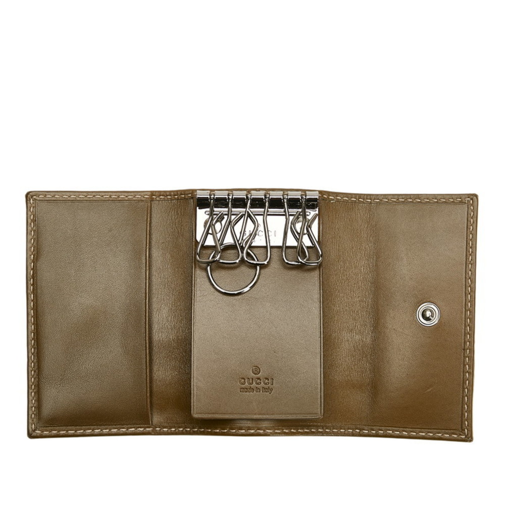 GUCCI Shima 6 Row Key Case 138077 Khaki Leather Men's - Picture 5 of 10